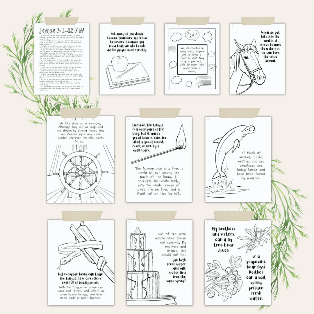 James 3:1-12 NIV Coloring Pages Digital Download