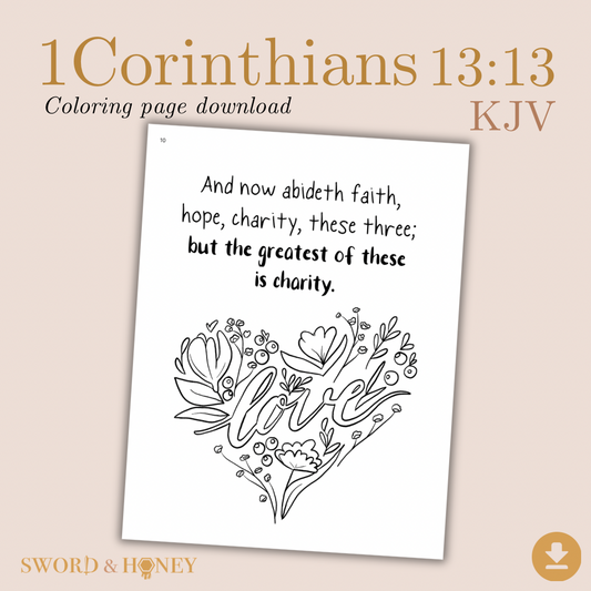 1 Corinthians 13:13 KJV Coloring Page Digital Download