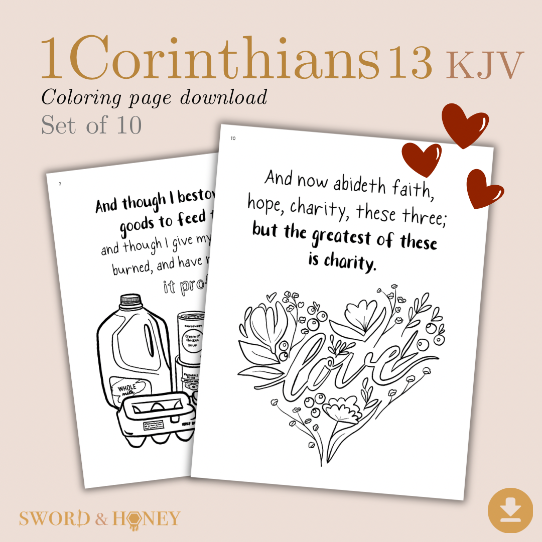 The Love Chapter - 1 Corinthians 13 KJV Coloring Pages Digital Download