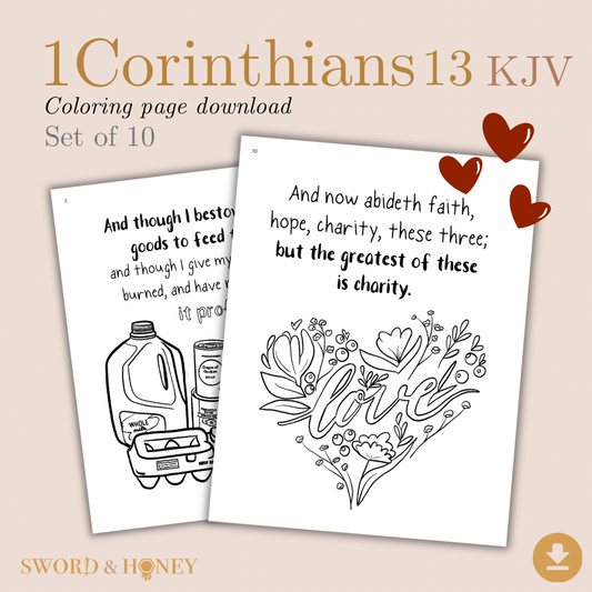 The Love Chapter - 1 Corinthians 13 KJV Coloring Pages Digital Download