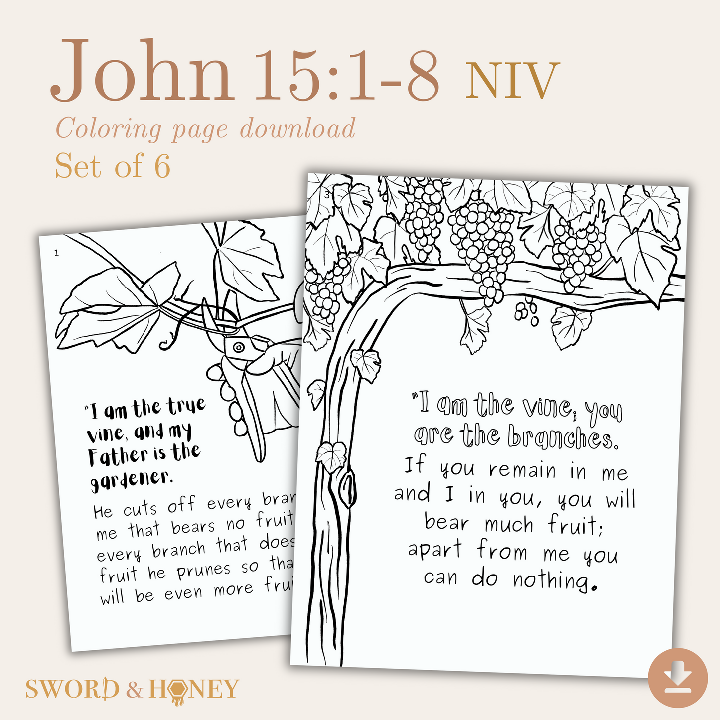 John 15:1-8 NIV Coloring Pages Digital Download