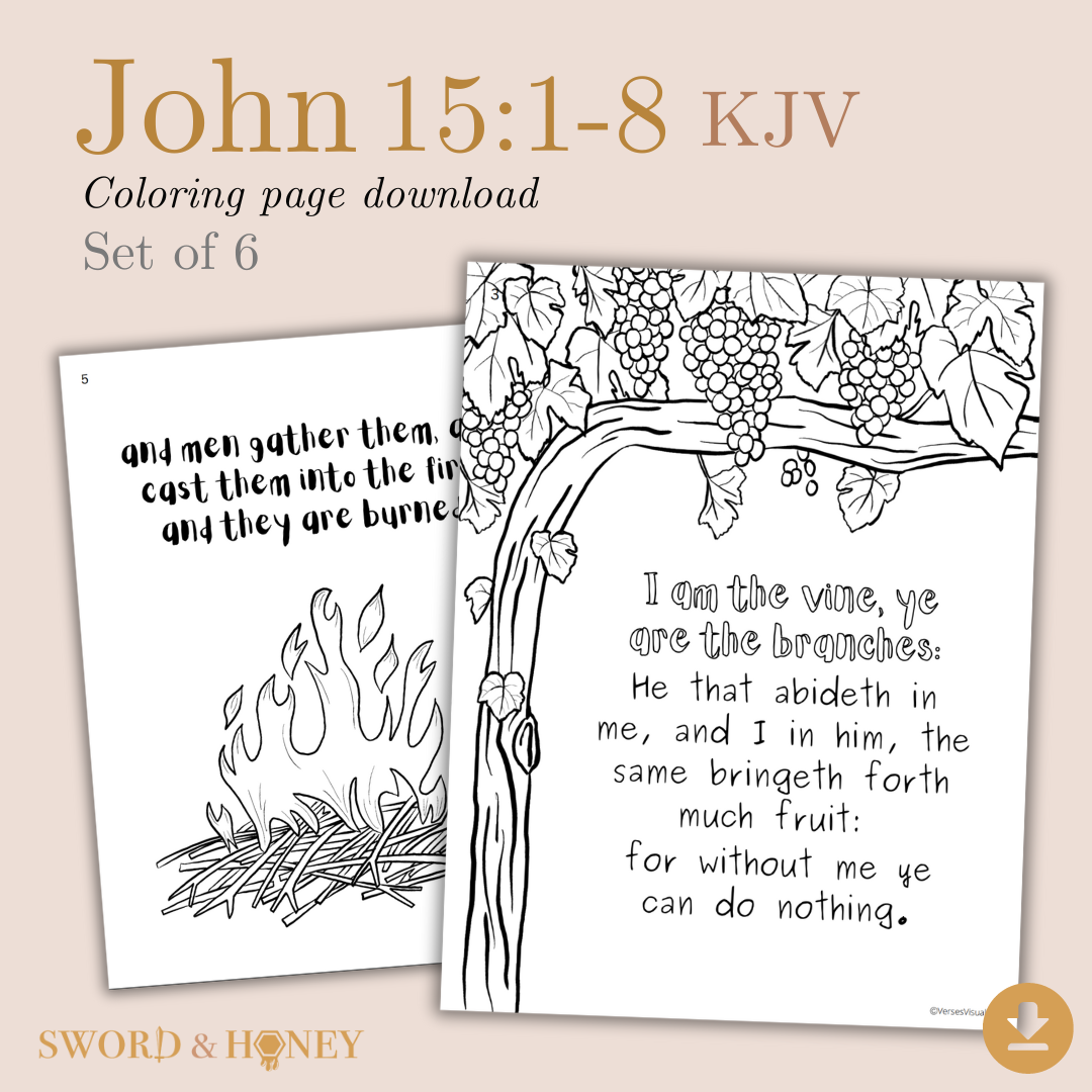 John 15:1-8 KJV Coloring Pages Digital Download – Sword and Honey