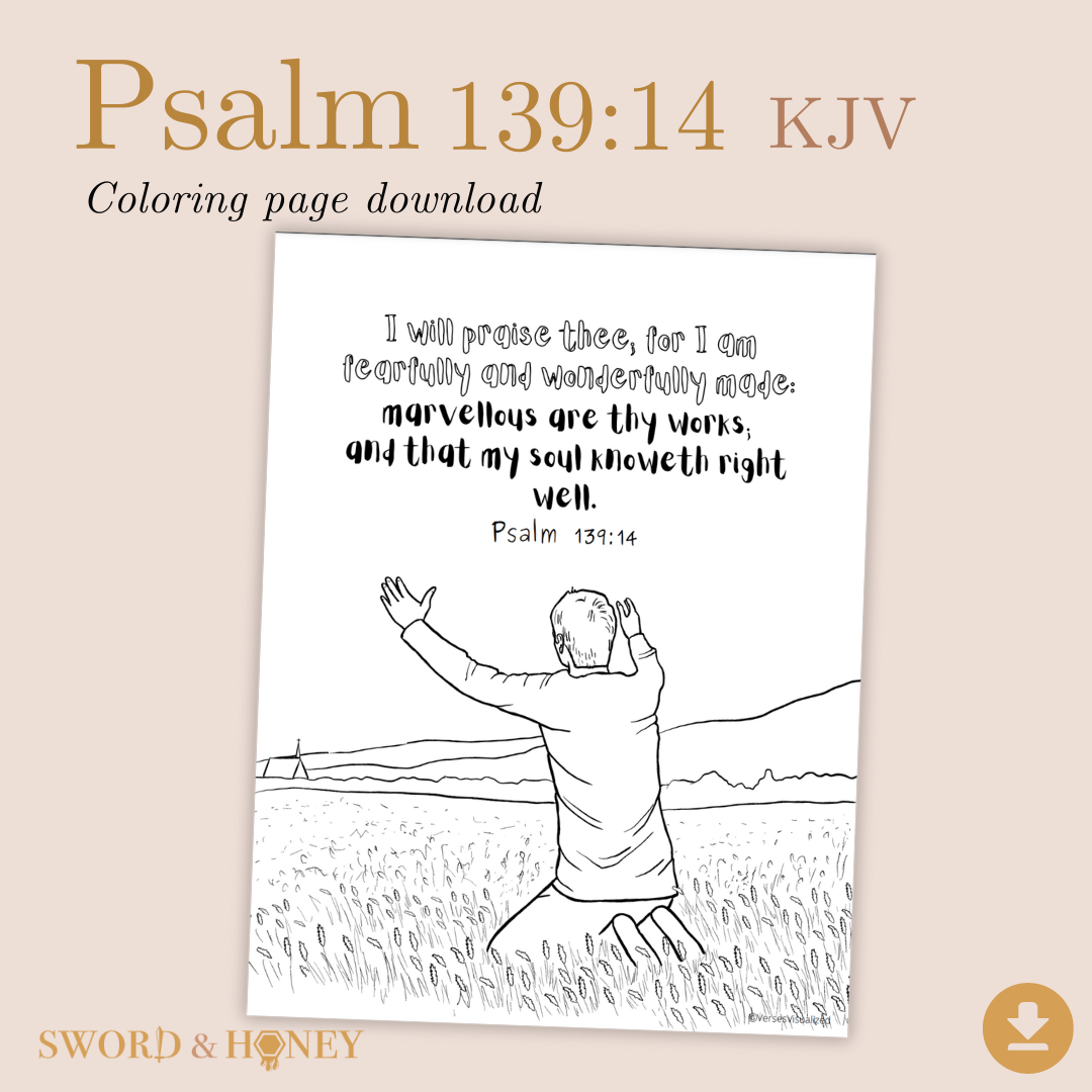 Psalm 139:14 KJV Coloring Page Digital Download – Sword and Honey