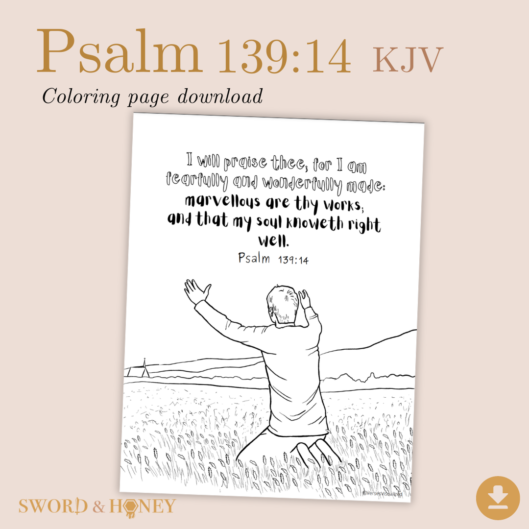 Psalm 139:14 KJV Coloring Page Digital Download